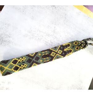 Green Brown Gold Multicolor Woven Braided Western Aztec Adjustable Hat Band